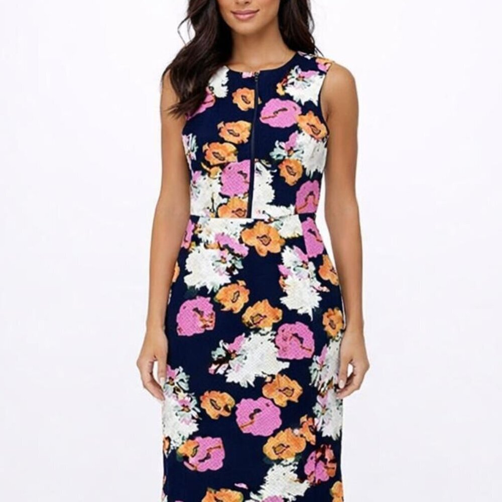 J. Crew Portfolio Dress Floral Petunia Print Pencil Sleeveless Cocktail Dress